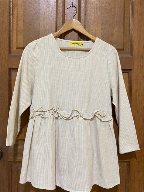 Blouse Warna Nude With Strip Women S Fashion Tops Blouses On Carousell