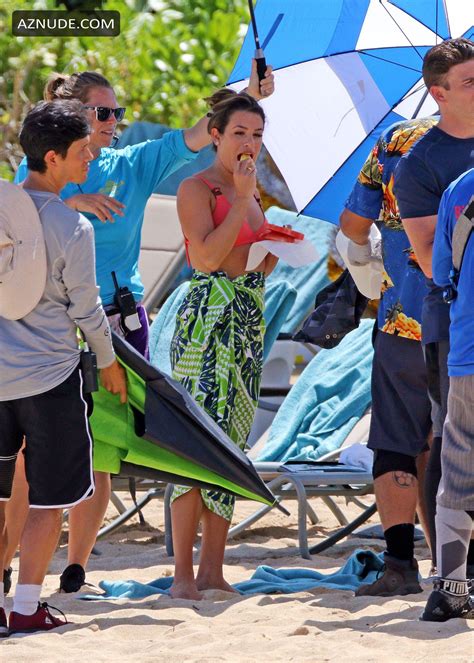 Lea Michele Wears Hot Pink Bikini On Set While Filming In Hawaii AZNude