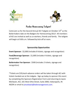 Fillable Online Inagribiz 2012 Purdue Homecoming Tailgate Sponsorship