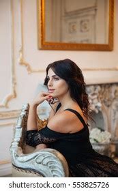 Beautiful Sexy Brunette Black Lingerie On Stock Photo 553825726 Shutterstock