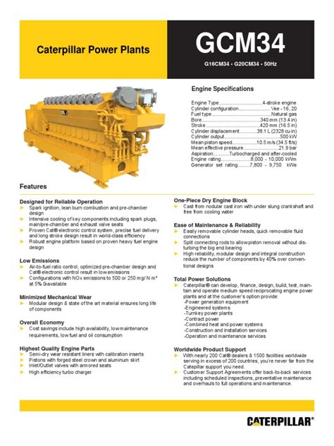 Hoja Tecnica Caterpillar Gcm34 50hz Turbocharger Cylinder Engine