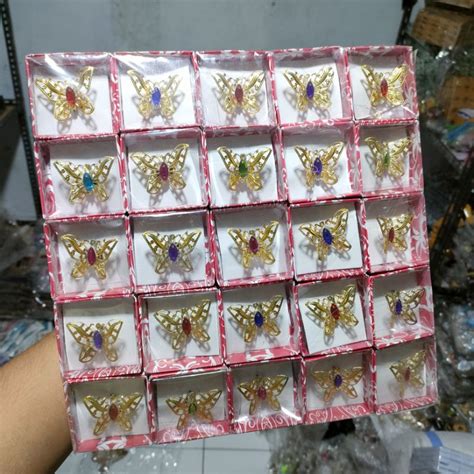 Jual 1 PACK 100 PCS Souvenir Pernikahan Bros Kupu Emas Souvenir Unik