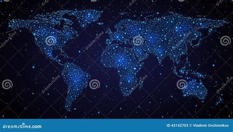 World Map In Night Sky Vector Illustration 43142703