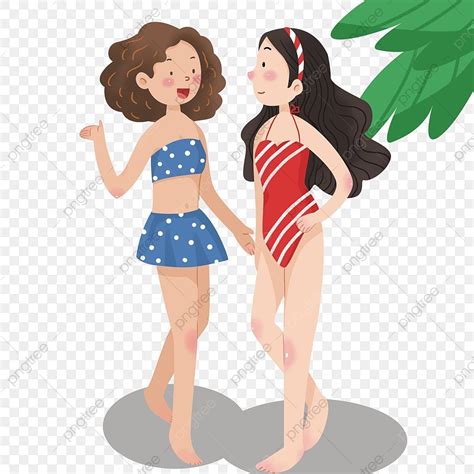 Summer Vacations Png Picture Summer Seaside Vacation Cartoon Hand Drawn Bikini Swimsuit Girl