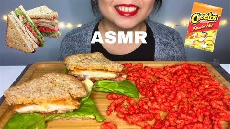 ASMR CHICKEN SANDWICH AND FLAMING HOT CHEETOS YouTube