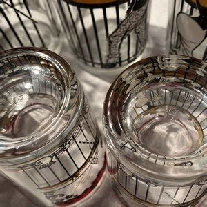 Vintage S Hazel Atlas Gay S Collins Tumbler Shot Glasses Whimsy Moulin Rouge Funky