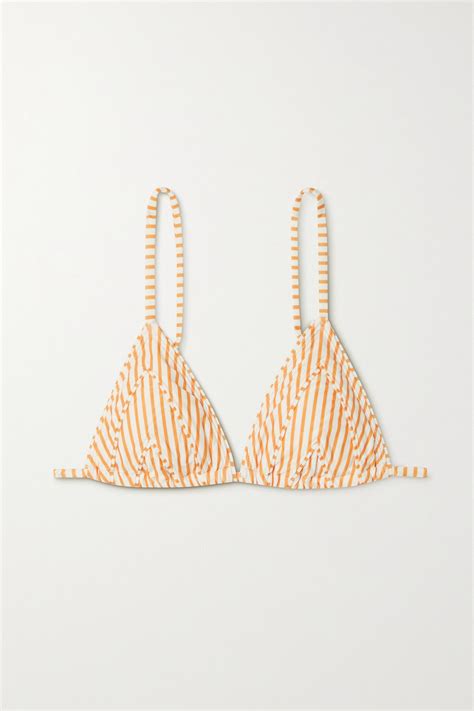 Peony Net Sustain Striped Stretch Econyl Triangle Bikini Top Yellow Editorialist