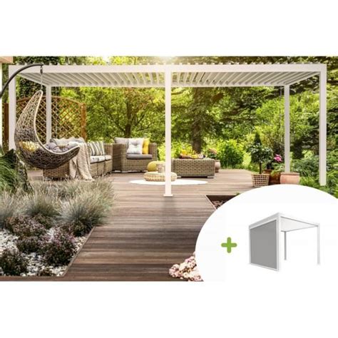 Pergola bioclimatique OMBREA autoportée 3 x 6 2 Stores latéraux