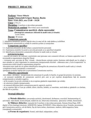 Comunicarea Asertiva Proiect Lectie Docx