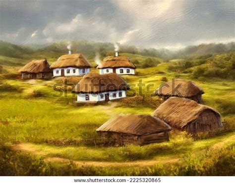 Oil Paintings Rural Landscape Old House Stock Illustration 2225320865