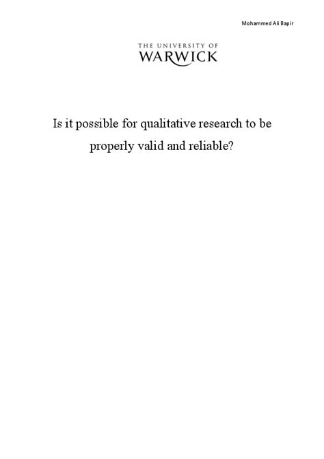 Pdf Validity And Reliability In Qualitative Research