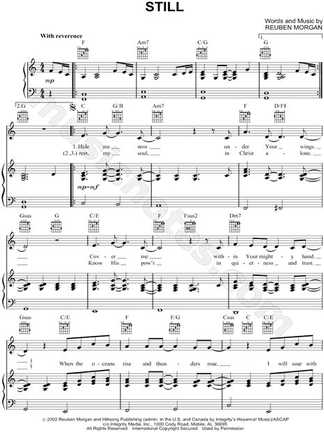 Hillsong Still Sheet Music In C Major Transposable Download