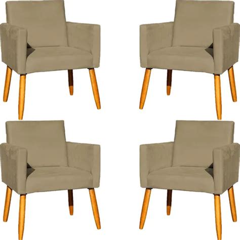 Kit 4 Poltronas Decorativas Nina Confortáveis Suede Preto Cor Nude Desenho do tecido TECIDO