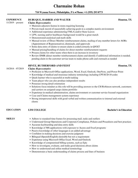 Claims Representative Resume Samples Velvet Jobs