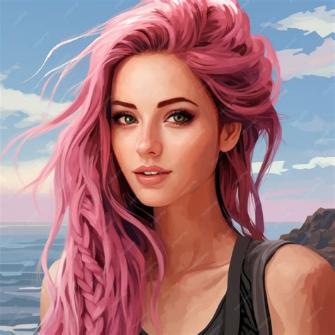 Premium Photo A Girl With Pink Hair Standing On The Beach With The Ocean In The Background