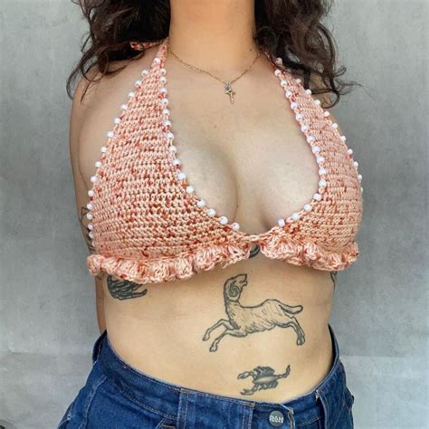 Crochet Beaded Ruffled Bikini Bralette PATTERN ONLY Pinky Winky Bralette Pattern Cute Sexy