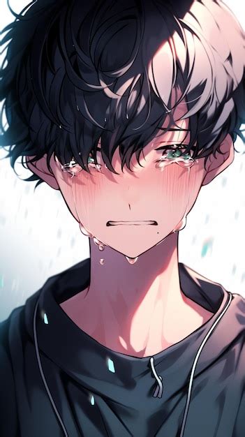 Premium AI Image | anime boy with black hair and green eyes in the rain ...