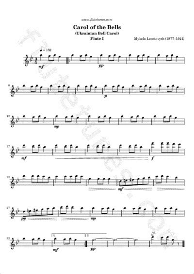 Carol Of The Bells M Leontovych Free Flute Sheet Music