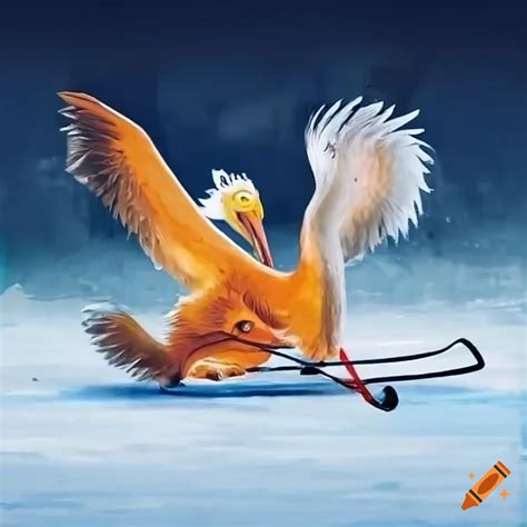 Pelican And Squirrel Playing Hockey On Craiyon