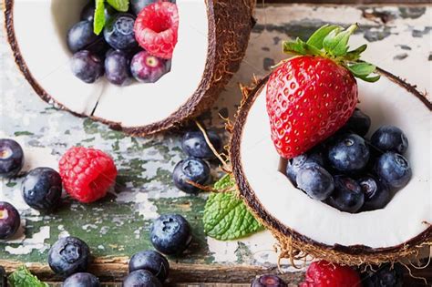 Coconut with Berries and Mint | Food, Organic berries, Coconut health