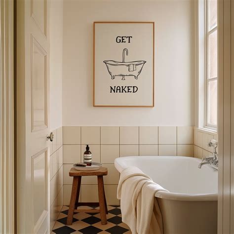 Vintage Bath Art Funny Bathroom Print Retro Bathroom Decor Get Naked Print Minimalist