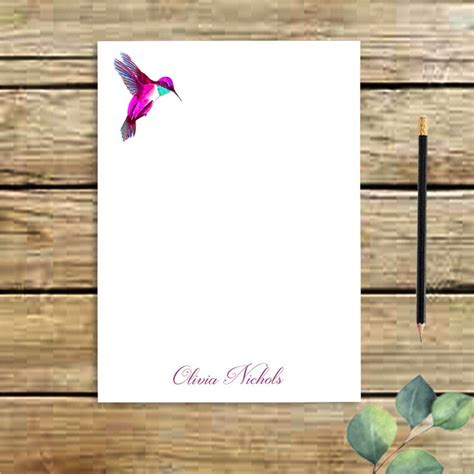 Printable Stationery Set Personalized Hummingbird Stationary Etsy