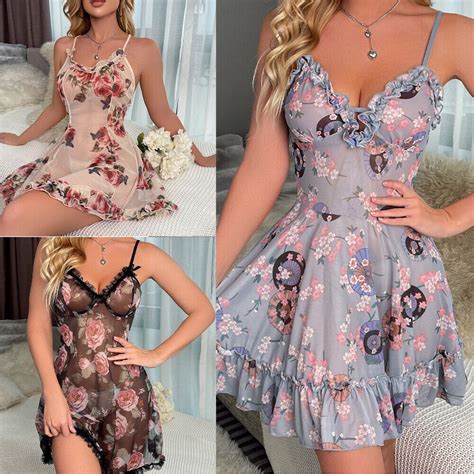 Sexy Women Lingerie Sheer Babydoll Sleepwear Nightgown Underwear Slip Dress US EBay