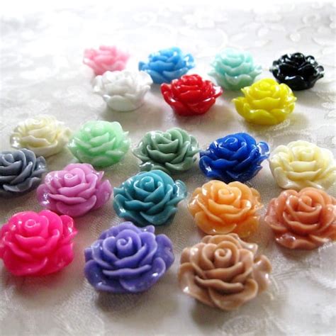 30pcs Tiny Drilled Resin Rose Flower Beads With Hole Choose Etsy