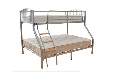 Solid Triple Sleeper Metal Bunk Bed Double Single Mattress Wooden Ladder Mesh Base In