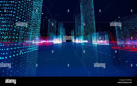 Futuristic matrix hologram city. Digital blueprint of buildings with ...