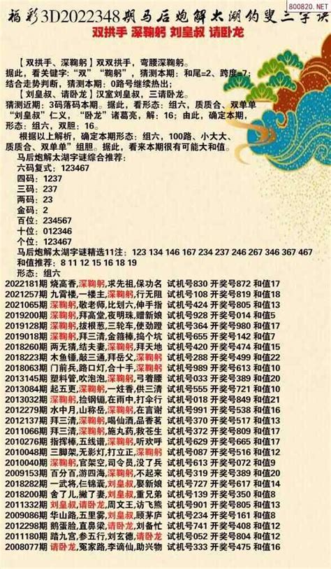 22年348期马后炮解太湖字谜之 双拱手 深鞠躬 刘皇叔 请卧龙 天齐网