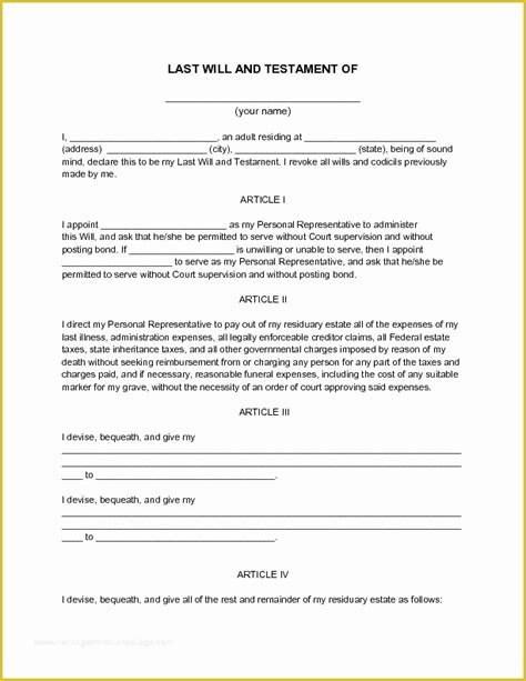 Virginia Last Will And Testament Free Template Of Last Will And