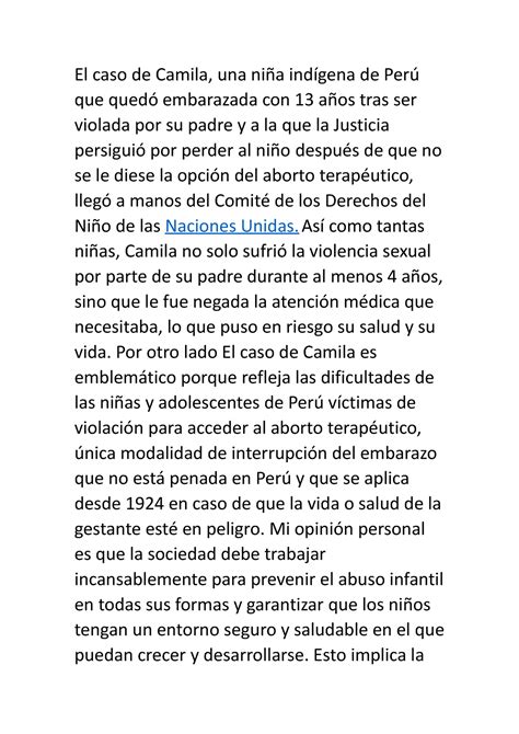 El Caso De Camila El Caso De Camila Una Ni A Ind Gena De Per