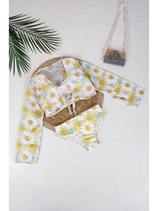 Kiko Kids Sarı Kız Çocuk Pareolu Bikini 3 Parça S000250994 20072 LCW