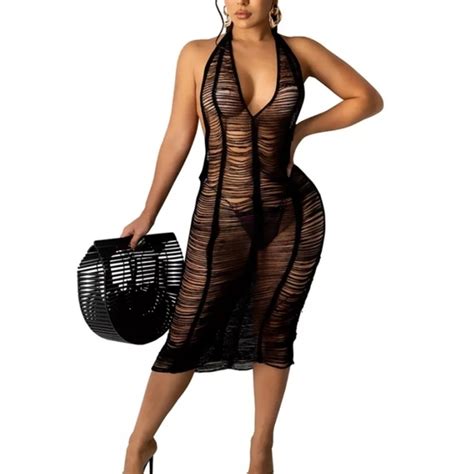 Dresses New Black Boho Tulum Dress Swimwear Sexy Halter Bikini Sleeveless Beach Hollow Poshmark