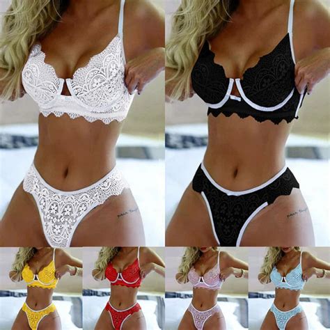Femmes Sexy Dentelle Lingerie Haut Soutien Gorge String Ensemble V Tements Eur Picclick Fr