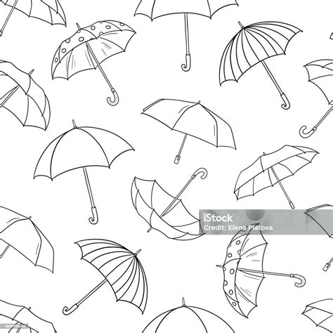 Seamless Pattern With Opened Umbrella Vector Monochrome Endless