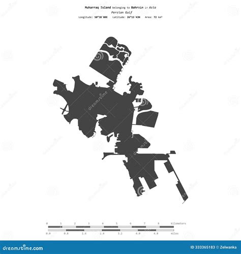 Muharraq Island. Bahrain. Shape on White. Bilevel Stock Illustration