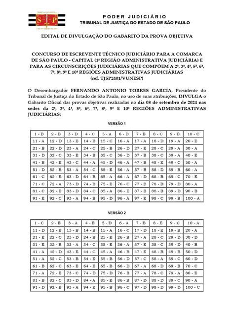 Prova Gabarito - Gabarito Prova Objetiva - TJSP | PDF