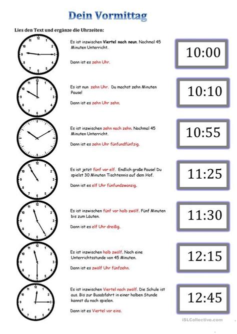 Tagesablauf Uhrzeiten Deutsch Daf Arbeitsblatter Time Lessons German