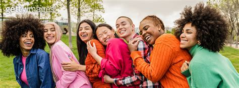 Diverse Multiracial Women Having Fun Outdoors Laughing Together A Group Of Women With Different