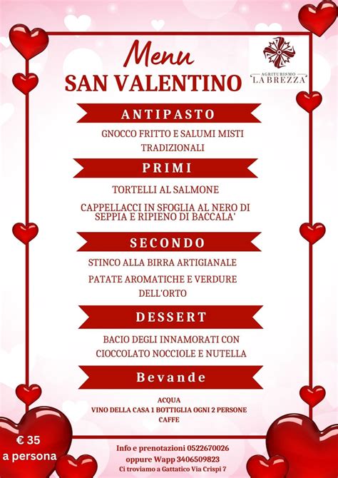 Menu San Valentino Agriturismo La Brezza Ristorante E B B A