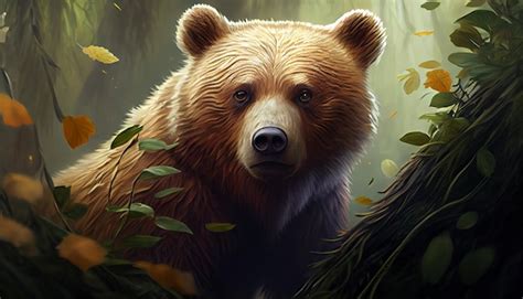 Oso Salvaje Grizzly Con Plantas De Hoja Naturaleza Escena Generativa Ai