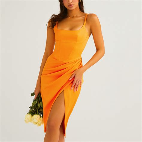 Hot Style Womens New Sexy Satin Square Collar High Slit Exposed