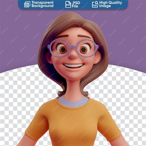 Premium Psd Smiling Woman A Cute Happy Female Character In A Simple