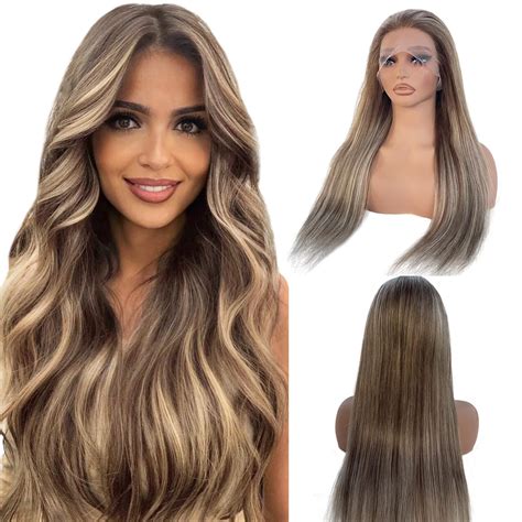 Amazon Ash Blonde Highlight Glueless Lace Front Wigs Human Hair 180 Density Preplucked