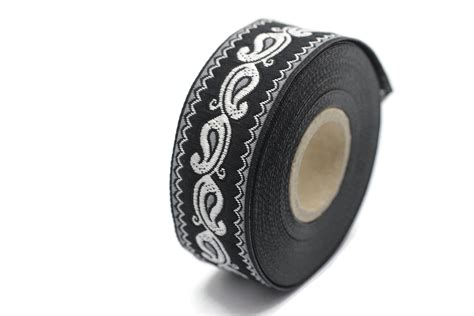 25 Mm Grey Tulip Motive Trim (0.98 Inches), Tulip Ribbon, Jacquard