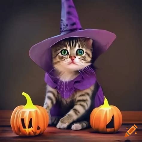 Cute Kitten Dressed As A Witch On Craiyon