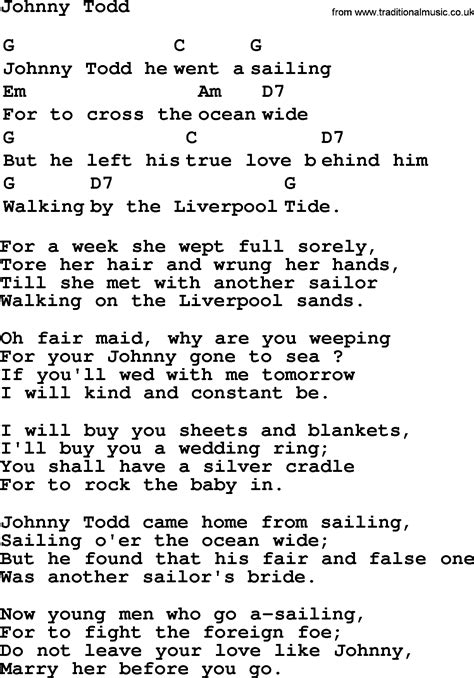 Top Folk And Old Time Songs Collection Johnny Todd Lyrics With