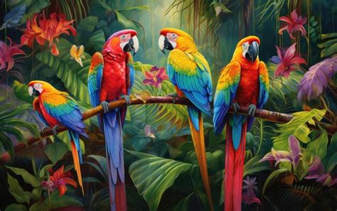 Premium Photo Tropical Paradise Vivid Parrots In The Rainforest